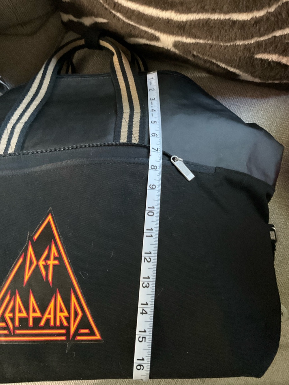 RARE DEF LEPARD Canvas Black Weekend Duffel Bag with Striped Handles - Picture 9 of 11
